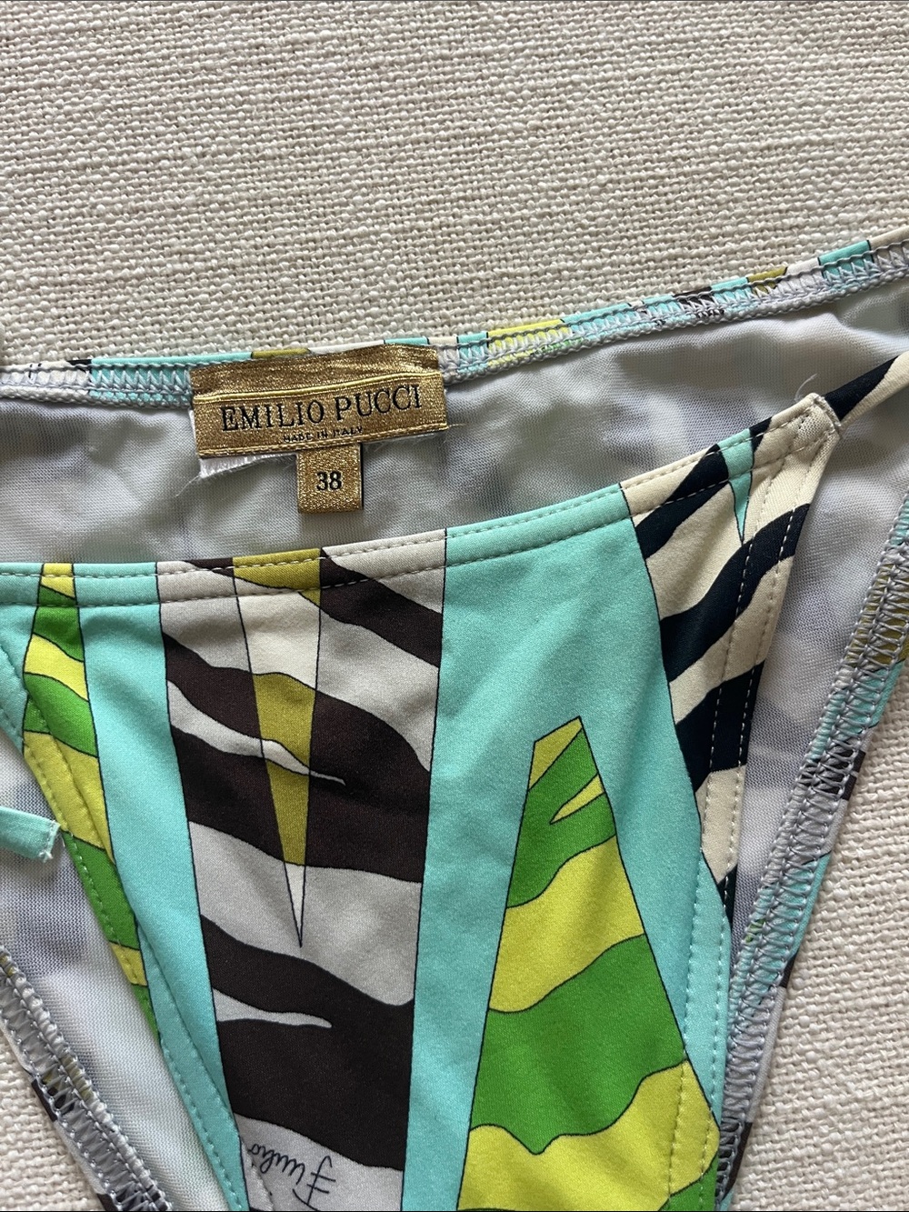 Emilio Pucci Aqua, Green, Brown & Black Printed Tie-Side Bikini Bottom - Picture 2 of 3